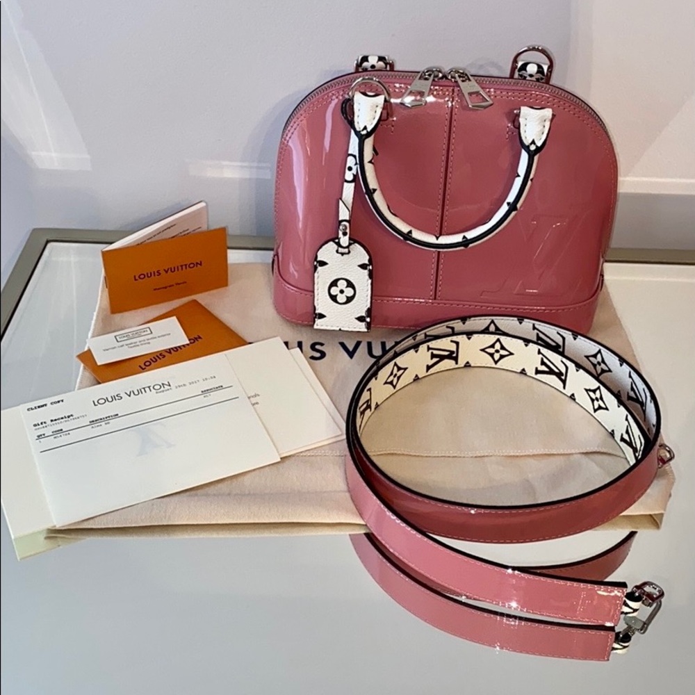 💕Limited Edition 🦄Auth. Louis Vuitton Alma BB rose velour Vernis leather.